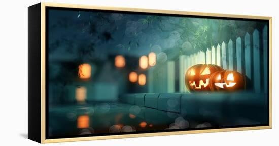 Halloween Jack O Lantern Pumpkins at Night-solarseven-Framed Premier Image Canvas