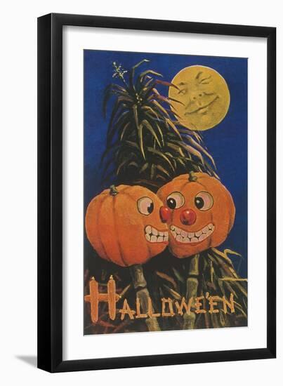 Halloween, Jack O'Lanterns with Corn Stalks-null-Framed Art Print