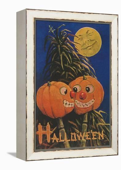 Halloween, Jack O'Lanterns with Corn Stalks-null-Framed Stretched Canvas