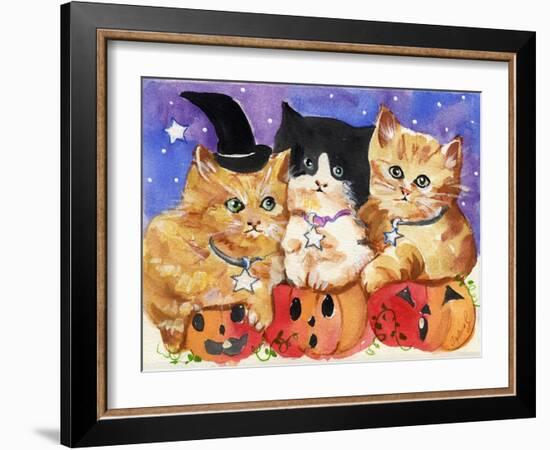 Halloween Kittens & Pumpkins-sylvia pimental-Framed Art Print