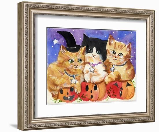 Halloween Kittens & Pumpkins-sylvia pimental-Framed Art Print