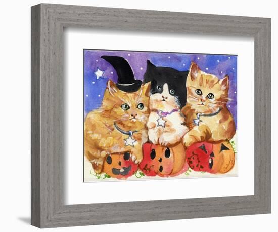 Halloween Kittens & Pumpkins-sylvia pimental-Framed Art Print