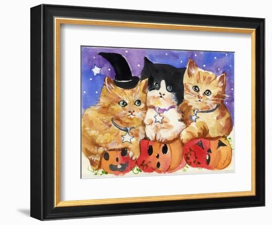 Halloween Kittens & Pumpkins-sylvia pimental-Framed Art Print