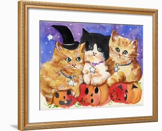 Halloween Kittens & Pumpkins-sylvia pimental-Framed Art Print