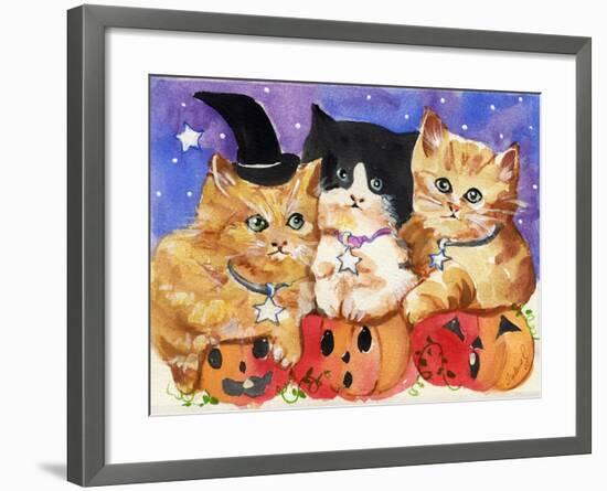 Halloween Kittens & Pumpkins-sylvia pimental-Framed Art Print