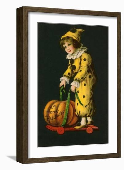 Halloween, Little Clown and Pumpkin-null-Framed Art Print