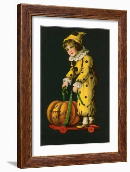 Halloween, Little Clown and Pumpkin-null-Framed Art Print