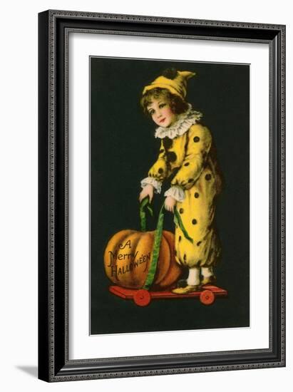 Halloween, Little Clown and Pumpkin-null-Framed Art Print