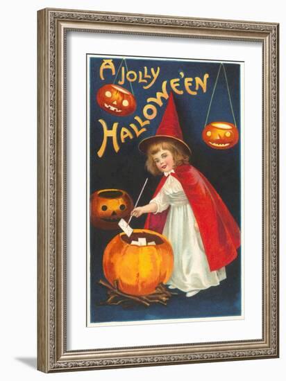 Halloween, Little Witch with Pumpkin Cauldron-null-Framed Art Print