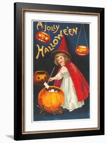 Halloween, Little Witch with Pumpkin Cauldron-null-Framed Art Print