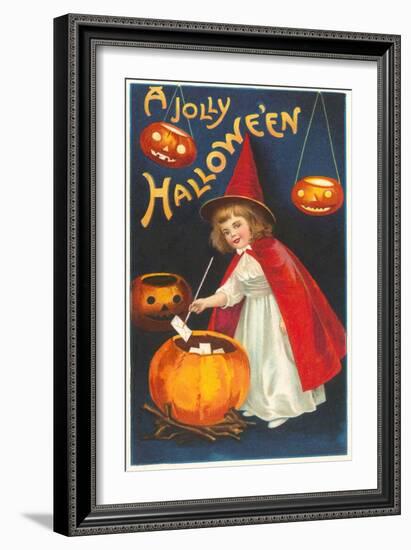 Halloween, Little Witch with Pumpkin Cauldron-null-Framed Art Print