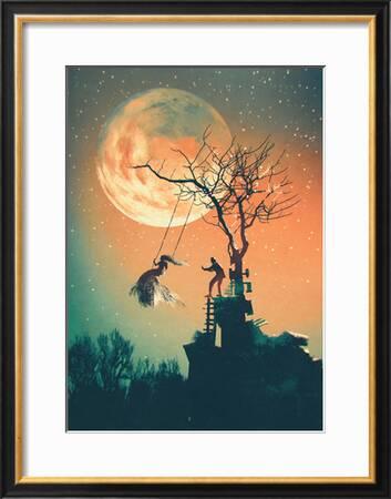 Halloween Night Background With Man Pushing Woman On Swing Illustration Painting Art Print Tithi Luadthong Art Com Halloween Night Background With Man Pushing Woman On Swing Illustration Painting Art Print Tithi Luadthong Art Com