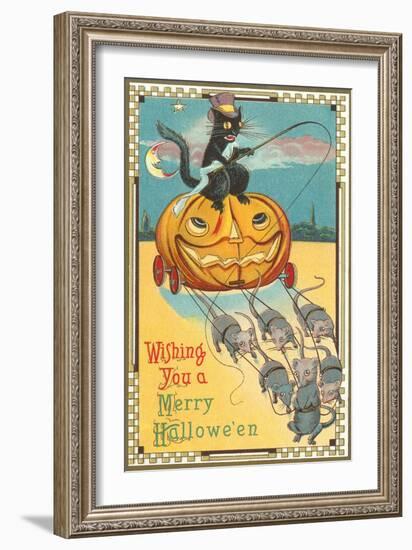 Halloween, Pumpkin Carriage Drawn by Mice-null-Framed Art Print