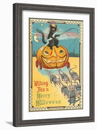 Halloween, Pumpkin Carriage Drawn by Mice-null-Framed Art Print