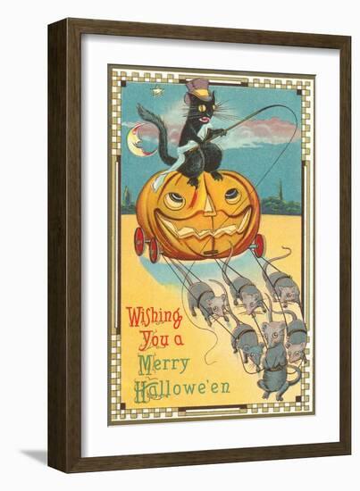 Halloween, Pumpkin Carriage Drawn by Mice-null-Framed Art Print