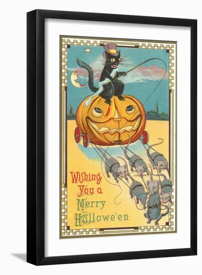 Halloween, Pumpkin Carriage Drawn by Mice-null-Framed Art Print