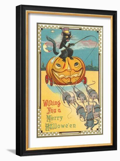 Halloween, Pumpkin Carriage Drawn by Mice-null-Framed Art Print