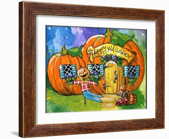 Halloween Pumpkin House-sylvia pimental-Framed Art Print