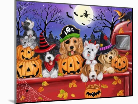 Halloween Red Truck Puppies-MAKIKO-Mounted Giclee Print