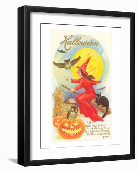 Halloween, Red Witch and Poem-null-Framed Art Print