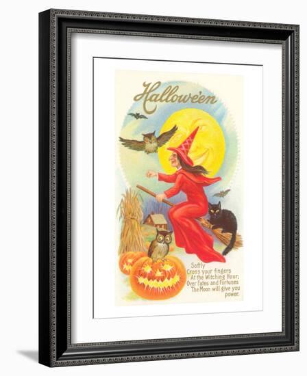 Halloween, Red Witch and Poem-null-Framed Art Print