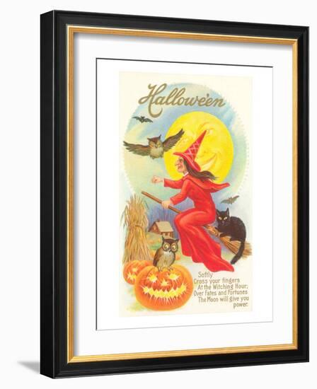 Halloween, Red Witch and Poem-null-Framed Art Print