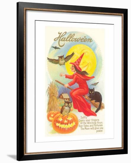 Halloween, Red Witch and Poem-null-Framed Art Print