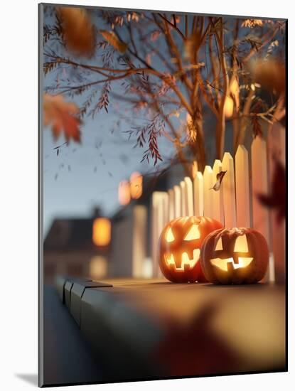 Halloween Street Decorations at Night-solarseven-Mounted Photographic Print