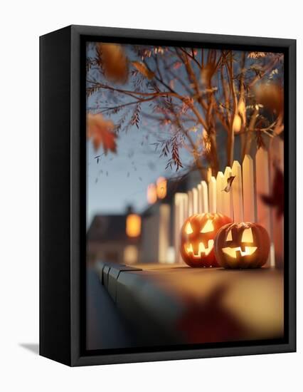 Halloween Street Decorations at Night-solarseven-Framed Premier Image Canvas
