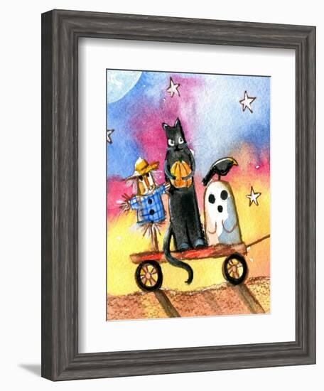 Halloween Wagon Scarecrow Ghost cat-sylvia pimental-Framed Art Print