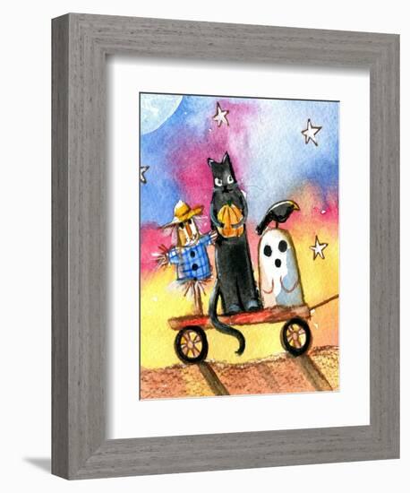 Halloween Wagon Scarecrow Ghost cat-sylvia pimental-Framed Art Print