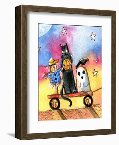 Halloween Wagon Scarecrow Ghost cat-sylvia pimental-Framed Art Print