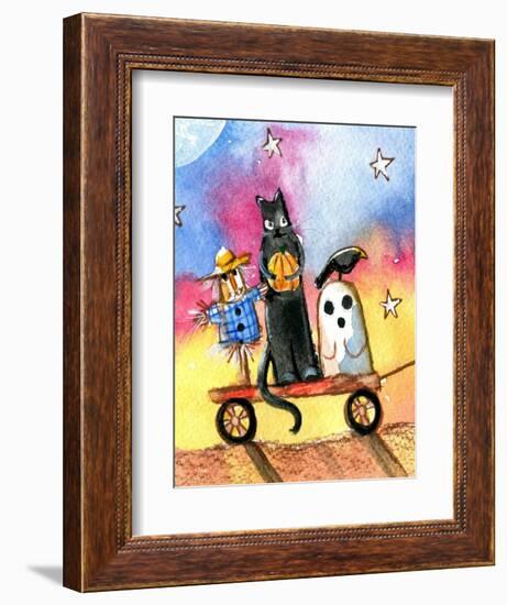 Halloween Wagon Scarecrow Ghost cat-sylvia pimental-Framed Art Print