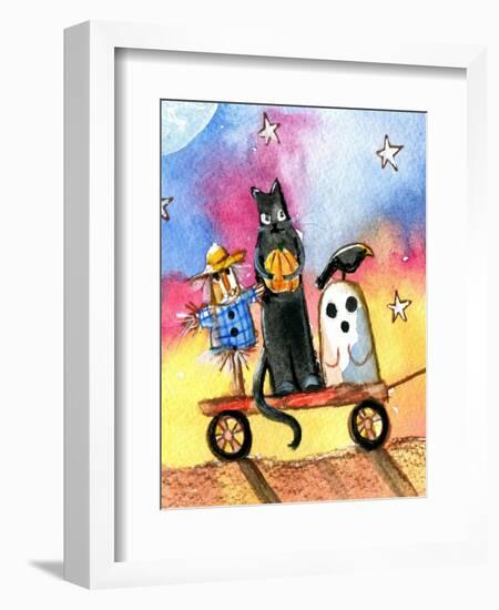 Halloween Wagon Scarecrow Ghost cat-sylvia pimental-Framed Art Print