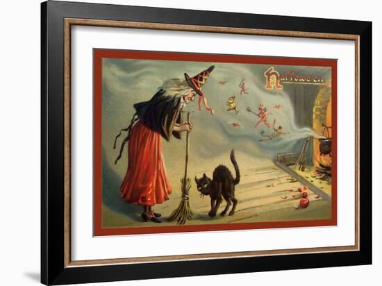 Halloween Witch and Cat-Vintage Apple Collection-Framed Giclee Print