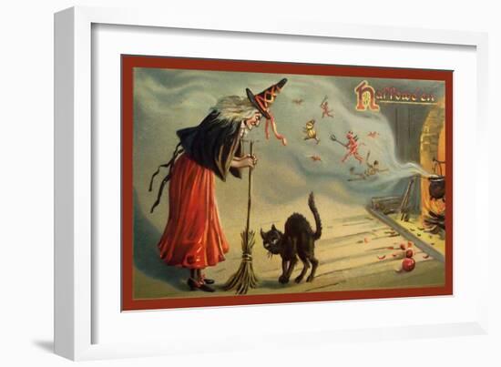 Halloween Witch and Cat-Vintage Apple Collection-Framed Giclee Print