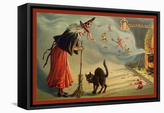 Halloween Witch and Cat-Vintage Apple Collection-Framed Premier Image Canvas