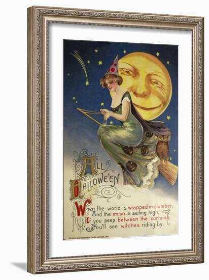 Halloween Witch Greendress Moon-Vintage Apple Collection-Framed Giclee Print