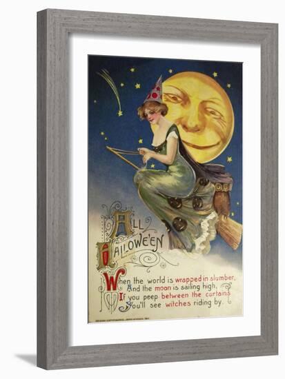 Halloween Witch Greendress Moon-Vintage Apple Collection-Framed Giclee Print