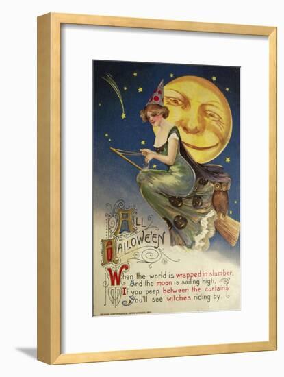 Halloween Witch Greendress Moon-Vintage Apple Collection-Framed Giclee Print