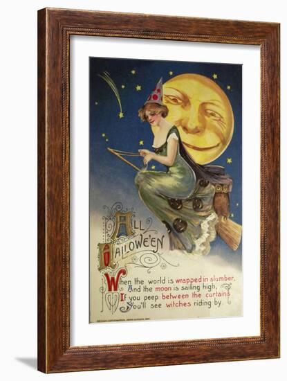 Halloween Witch Greendress Moon-Vintage Apple Collection-Framed Giclee Print