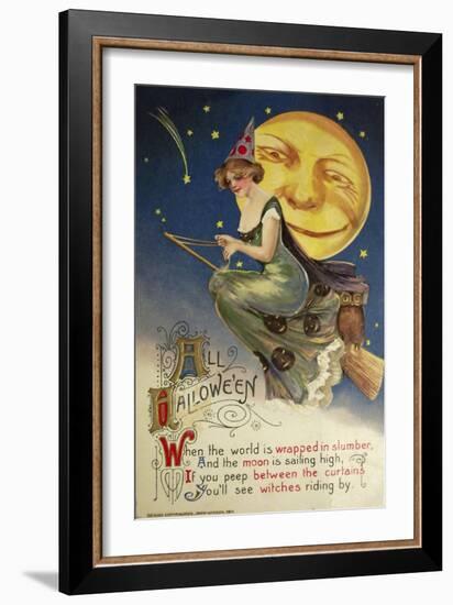 Halloween Witch Greendress Moon-Vintage Apple Collection-Framed Giclee Print