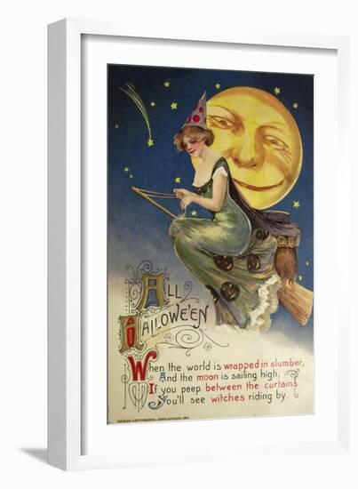 Halloween Witch Greendress Moon-Vintage Apple Collection-Framed Giclee Print