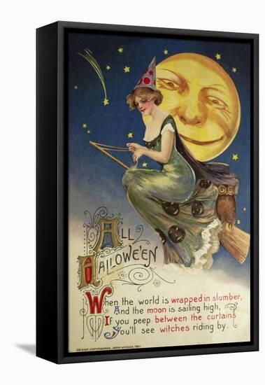 Halloween Witch Greendress Moon-Vintage Apple Collection-Framed Premier Image Canvas