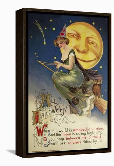 Halloween Witch Greendress Moon-Vintage Apple Collection-Framed Premier Image Canvas