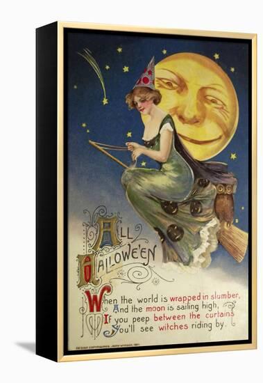 Halloween Witch Greendress Moon-Vintage Apple Collection-Framed Premier Image Canvas