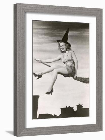 Halloween, Woman on Broomstick-null-Framed Art Print