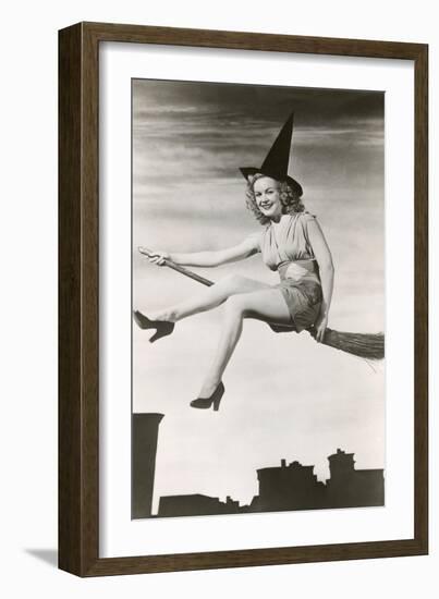 Halloween, Woman on Broomstick-null-Framed Art Print