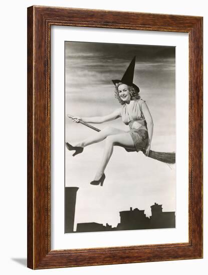 Halloween, Woman on Broomstick-null-Framed Art Print