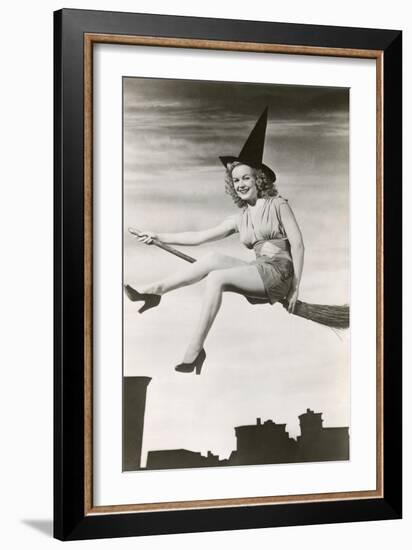 Halloween, Woman on Broomstick-null-Framed Art Print